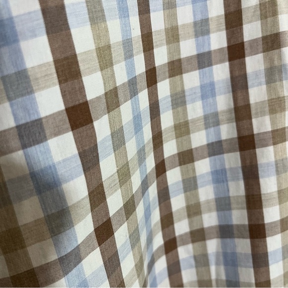 Façonnable Men’s Check Plaid Button Up Shirt - Brown Blue White - Picture 5 of 12